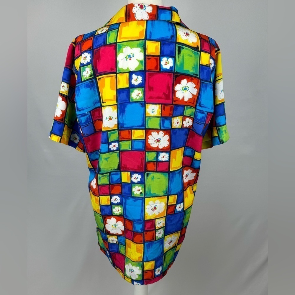 Vintage Jordan Short Sleeve Blouse Button Up Colorful Floral Print Medium Artsy - Picture 8 of 10